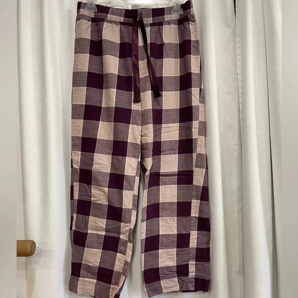 Flannel Pants Size Small Sleep Pants Loungewear Checked Maroon and Off White